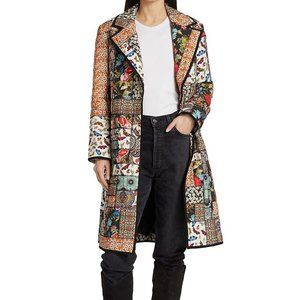 ALICE + OLIVIA Moya Patchwork-effect Quilted Padded Crepe Coat SIZE M NWT